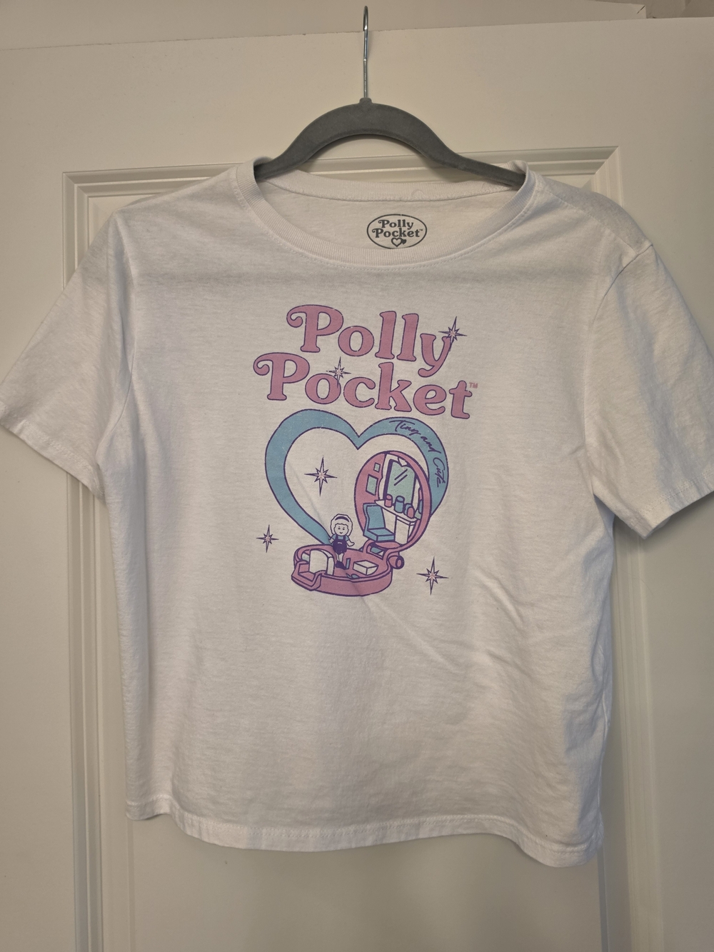 Polly Pocket Women's White Graphic Tee - Pink & Light Blue Design